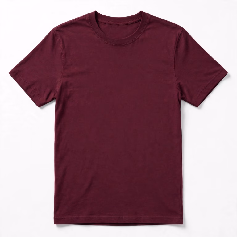 Maroon blank t-shirt front flat lay