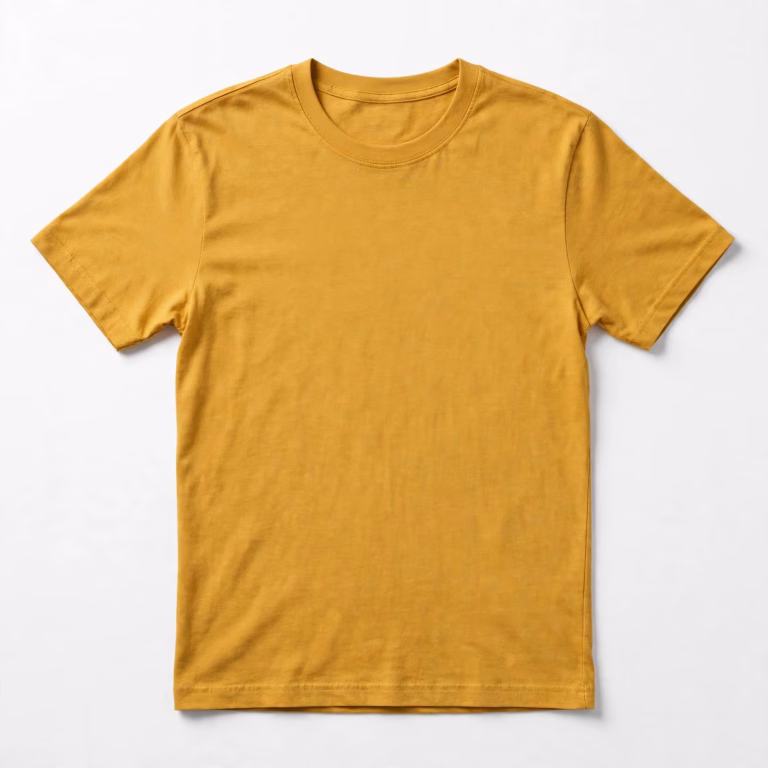 Mustard yellow blank t-shirt front flat lay