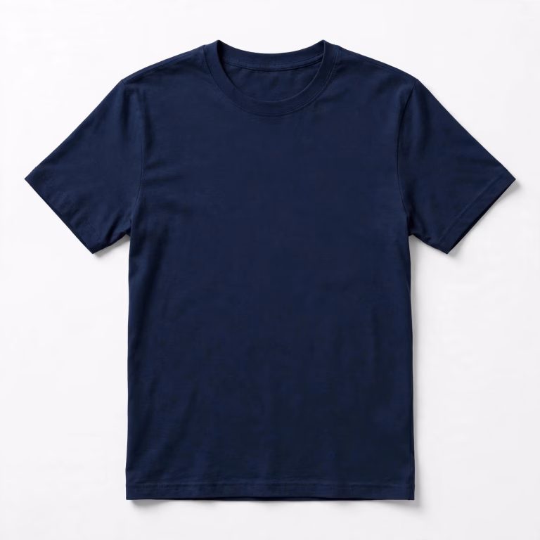Navy blue blank t-shirt front flat lay ready for printing