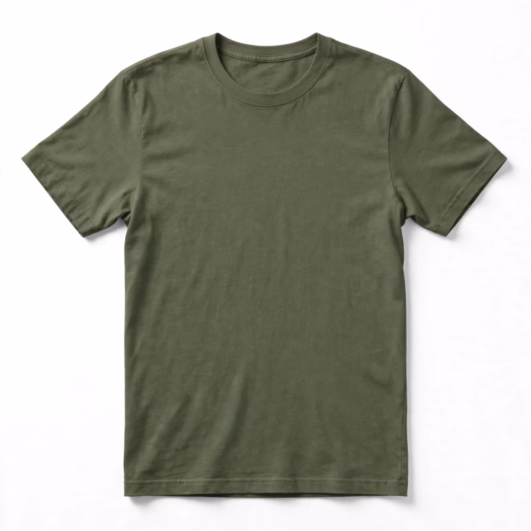 Olive green blank t-shirt front flat lay