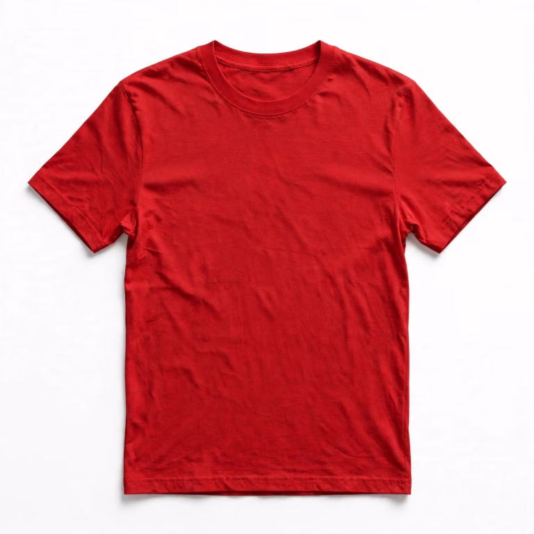 Red blank t-shirt front flat lay with clean print surface