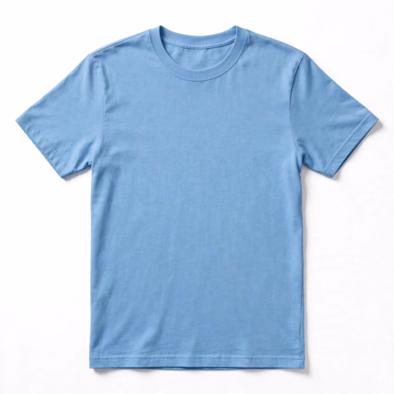 Sky blue blank t-shirt front flat lay