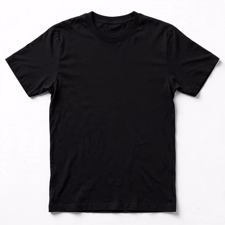 Black blank t-shirt laid flat, ready for bulk printing orders