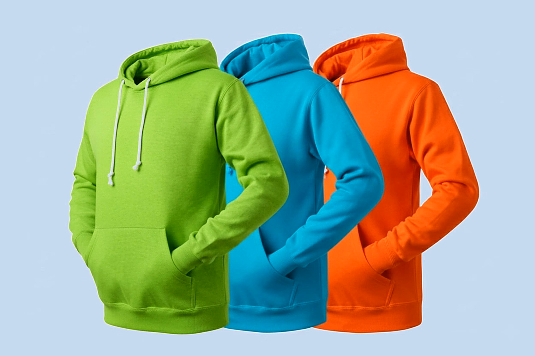 green blue orange hoodies