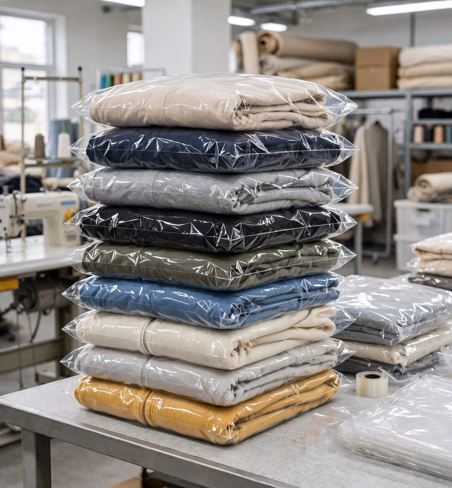Polybag Packed Garments Stack