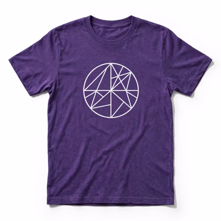 purple promo t shirt with white print