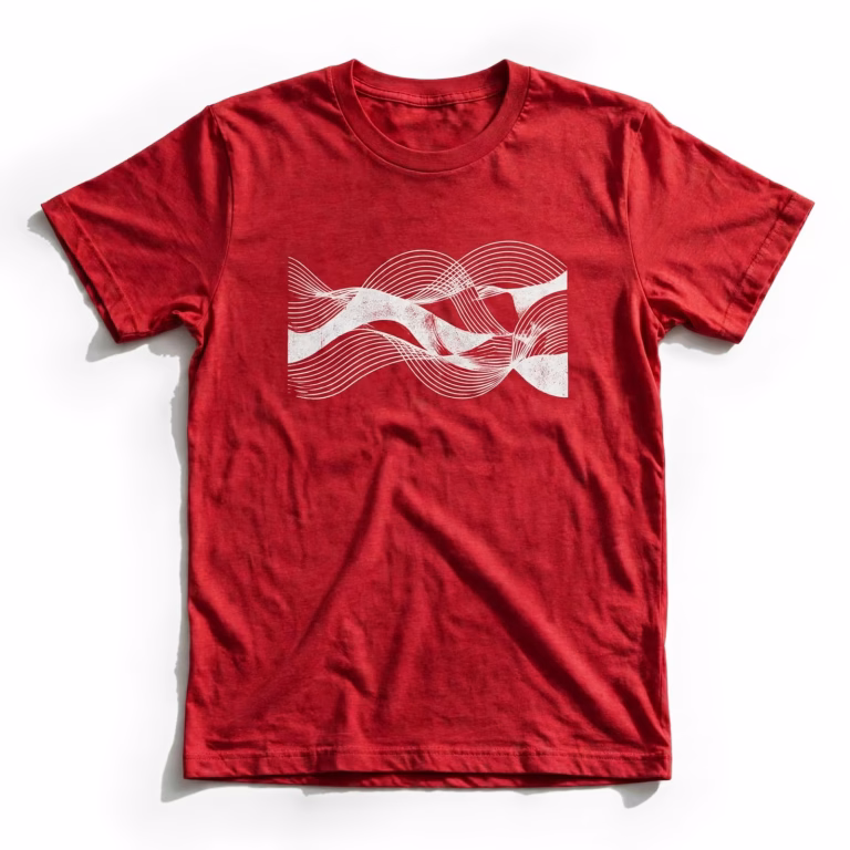 red promo t shirt with white print