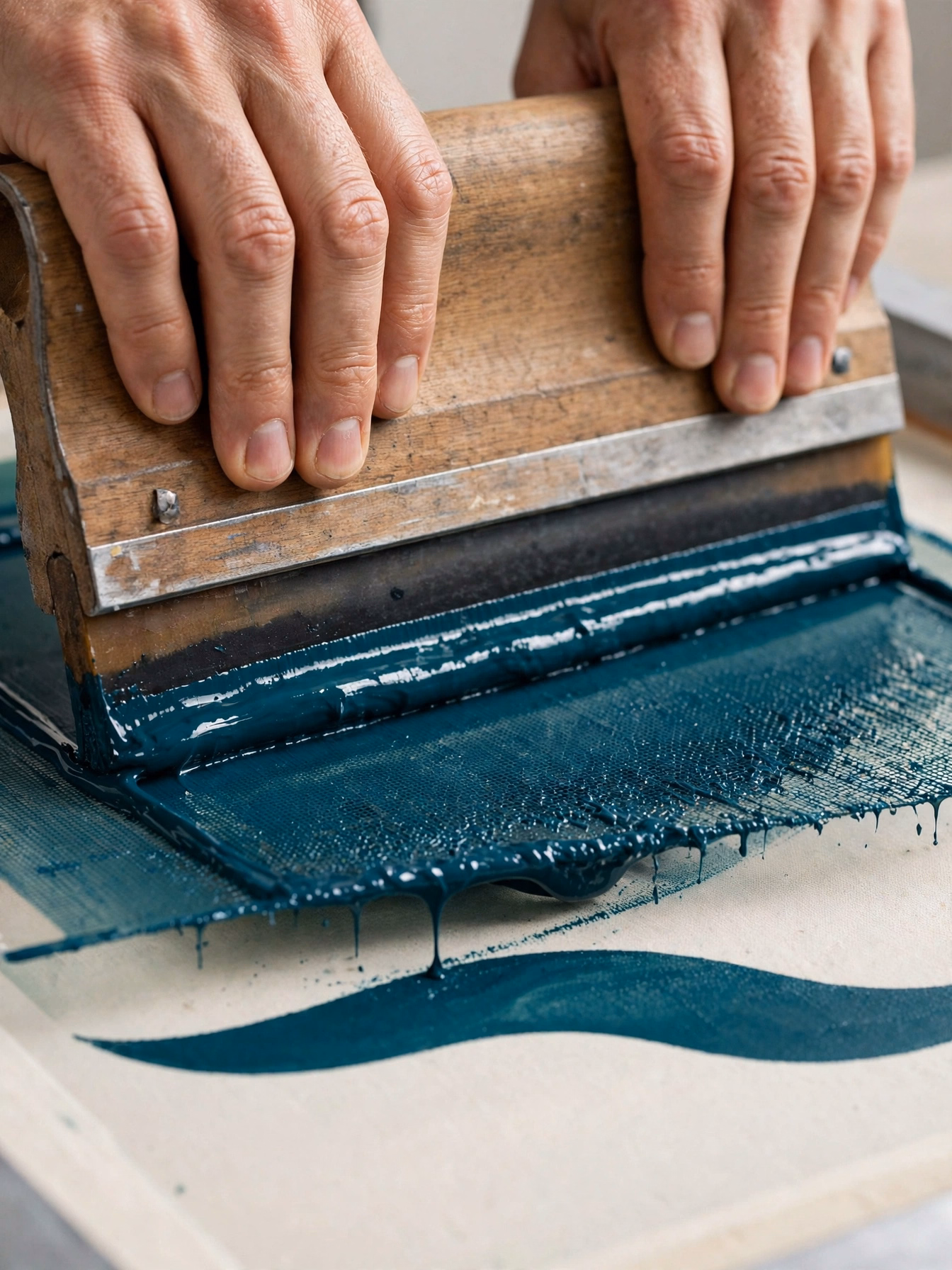 Squeegee Screen Print Closeup