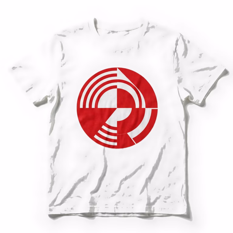 white promo t shirt with red print